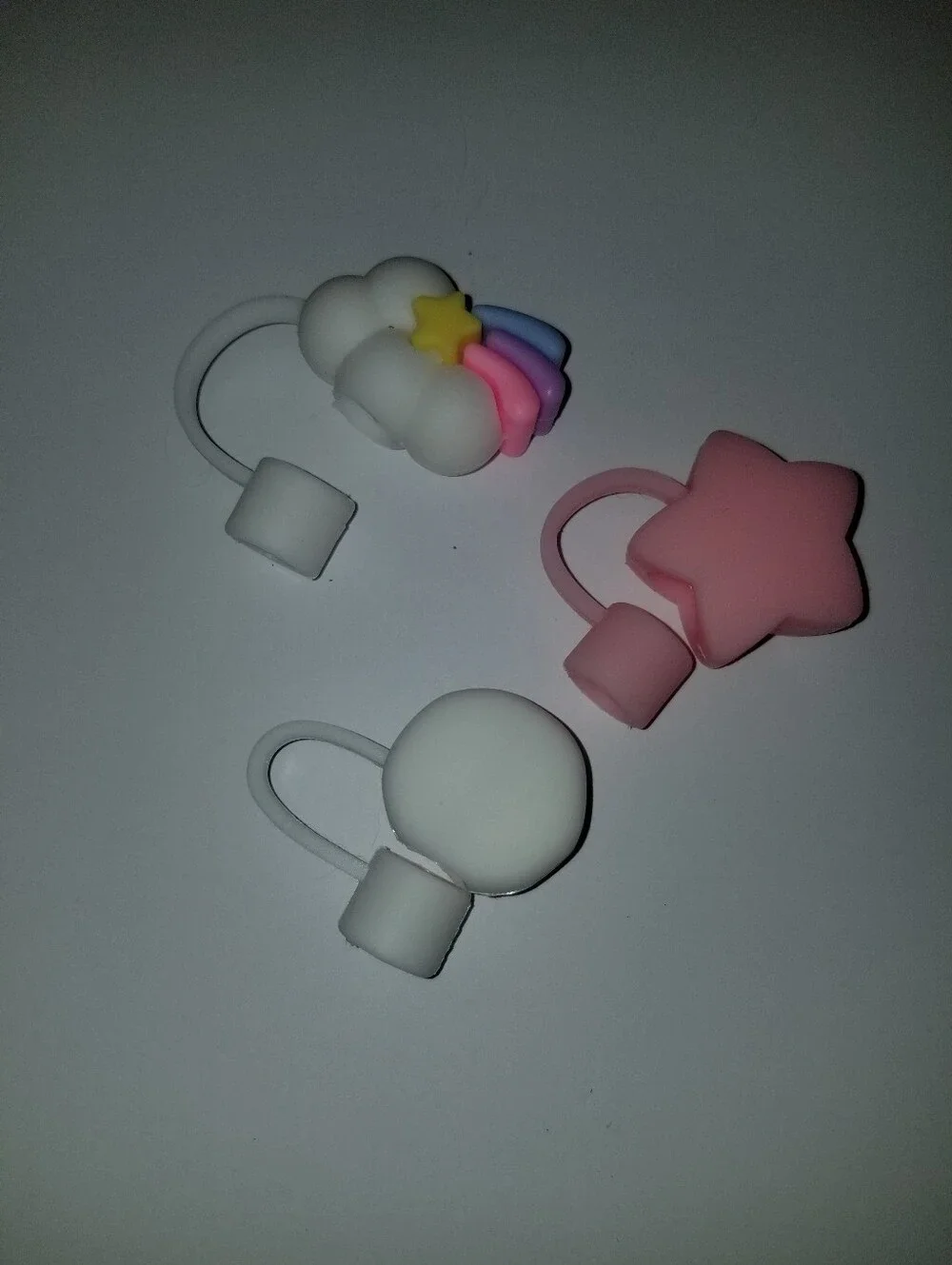 Cute Silicone Straw Cap Protectors Pink White Paw Pink Star Cloud Rainbow Topper